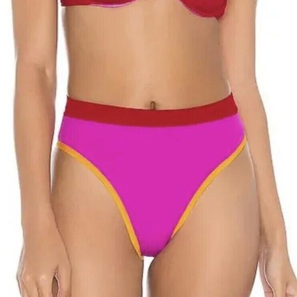 L Space NWOT Frenchie Colorblocked Bikini Bottoms Pink Size S - Picture 1 of 7